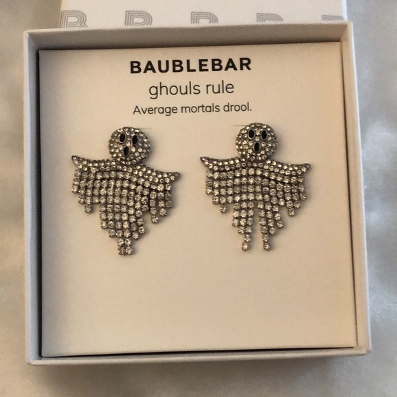 Baublebar Silver Tone Ghouls Rule Ghost Drop Earrings Crystal Fringe NIB - Picture 2 of 12
